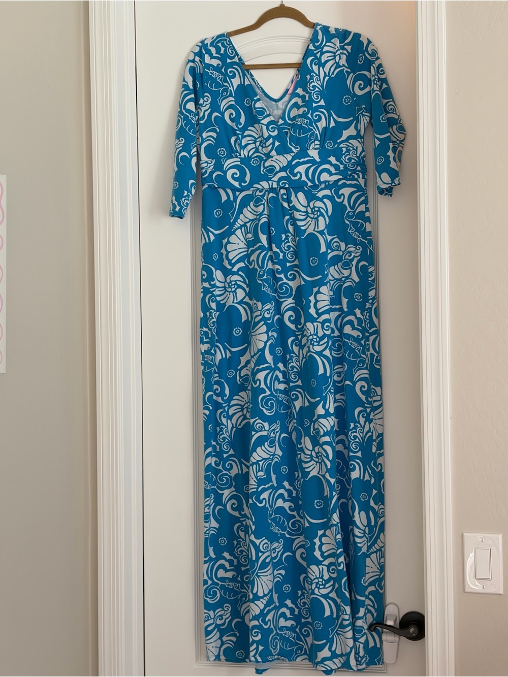 Lilly Pulitzer Teal and White V-Neck Maxi Dress